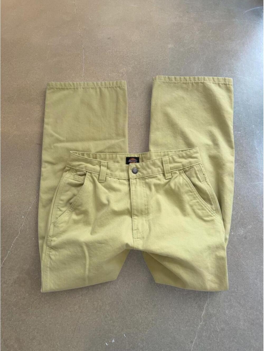 Dickies Women’s Duck Canvas Carpenter Pants Butter Yellow Size 10R Workwear Y2k